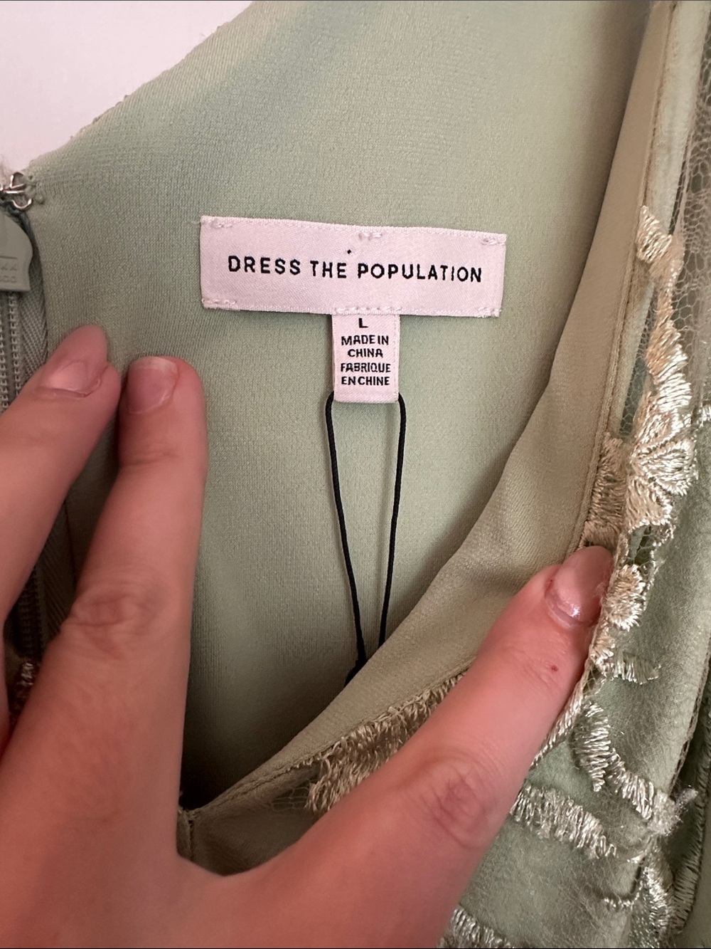 Dress the Population Sage Green Embroidered Floral Lace Midi Dress Size Large - Picture 5 of 14
